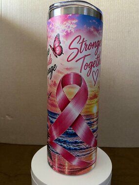 Breast Cancer Awareness 20oz Tumbler Pink Ribbon Coastal Design